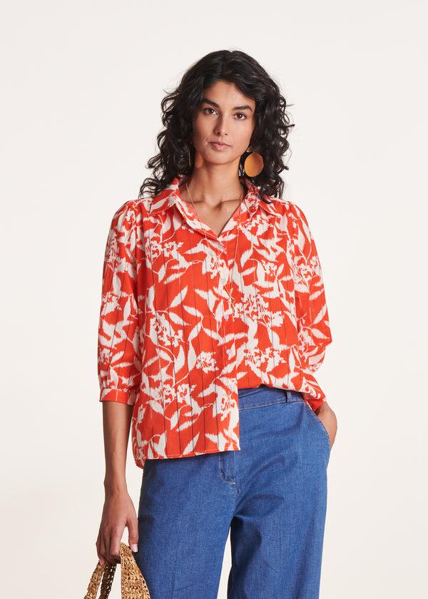 La Fée Maraboutée Chemisier Orange Fleuri En Voile De Coton Biologique