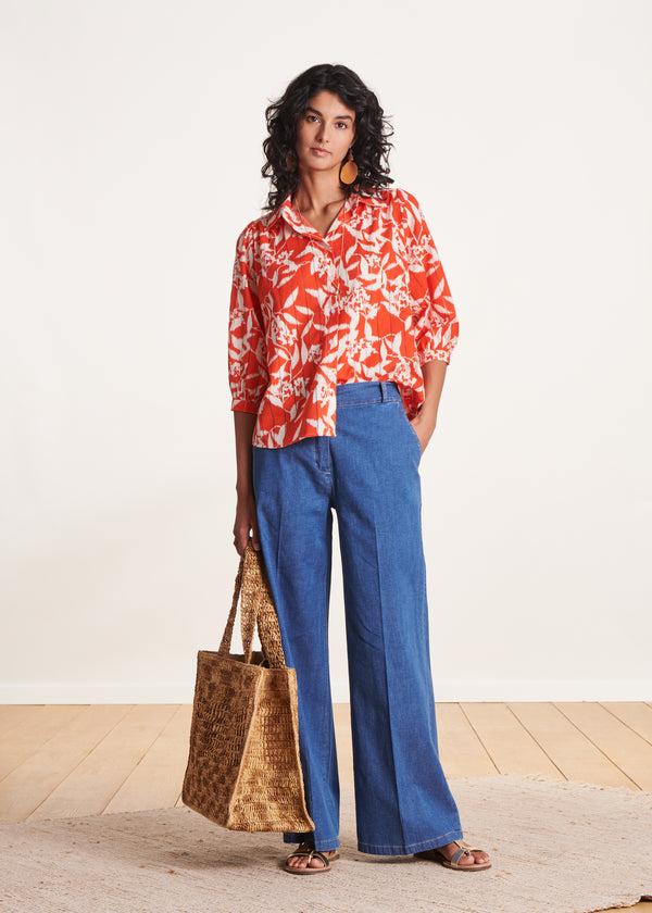 La Fée Maraboutée Chemisier Orange Fleuri En Voile De Coton Biologique