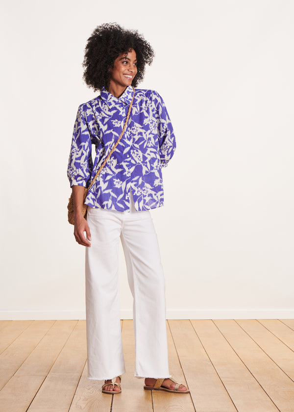 La Fée Maraboutée Chemisier Violet Fleuri En Voile De Coton Biologique