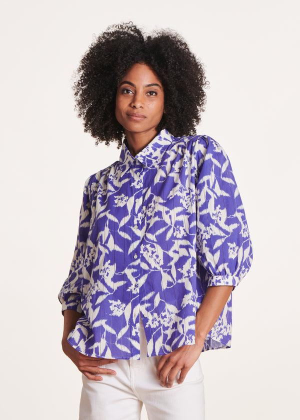 la fée maraboutée Chemisier violet fleuri en voile de coton biologique