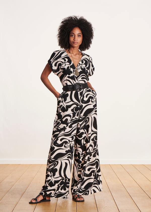 la fée maraboutée Combinaison manches courtes à imprimé noir et blanc