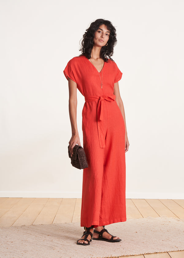 la fée maraboutée Combinaison manches courtes en lin orange la fée maraboutée Combinaison manches courtes en lin orange