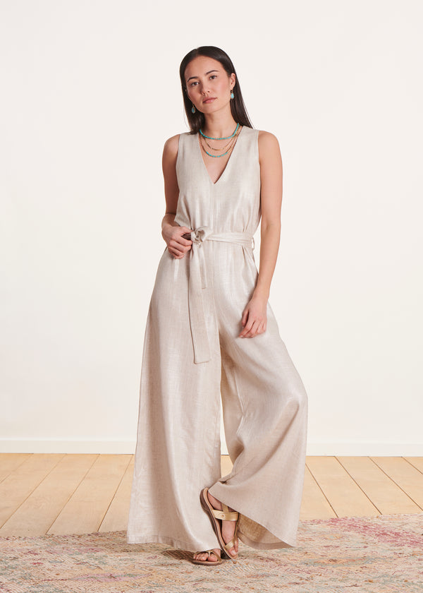 la fée maraboutée Combinaison sans manches beige habillée en lin irisé