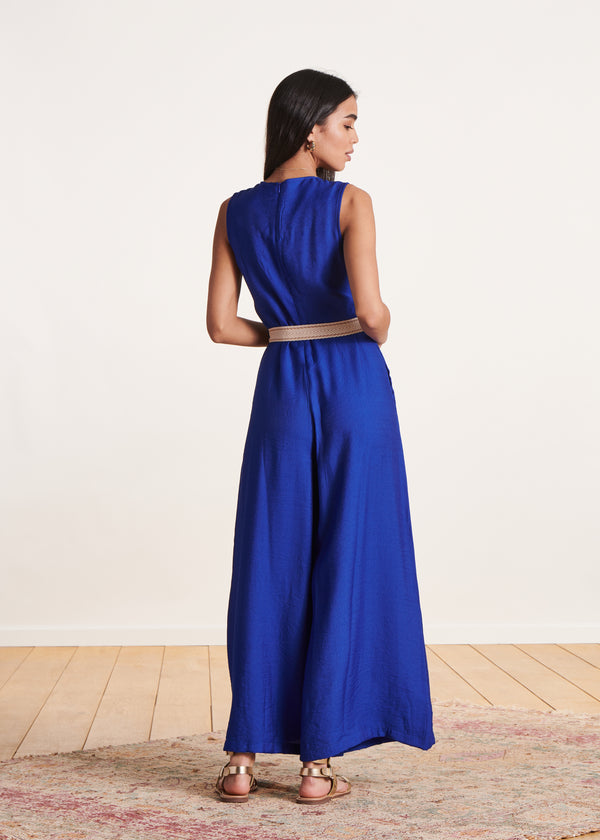 La Fée Maraboutée Combinaison Sans Manches Bleu Roi Fluide En Jacquard
