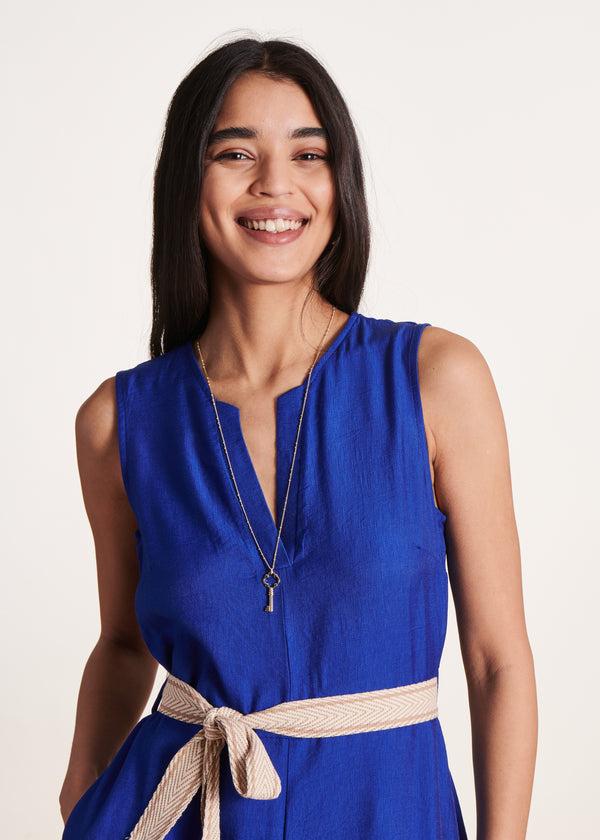 La Fée Maraboutée Combinaison Sans Manches Bleu Roi Fluide En Jacquard