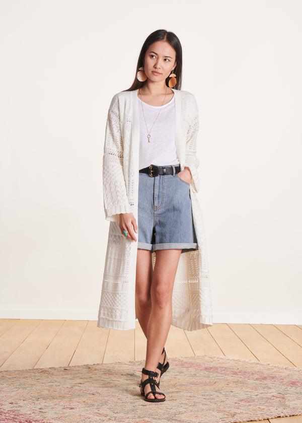 la fée maraboutée Gilet long écru à manches longues