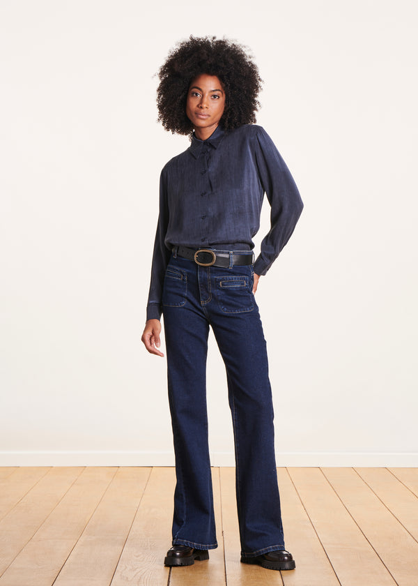la fée maraboutée Jean bootcut brut taille haute en coton biologique