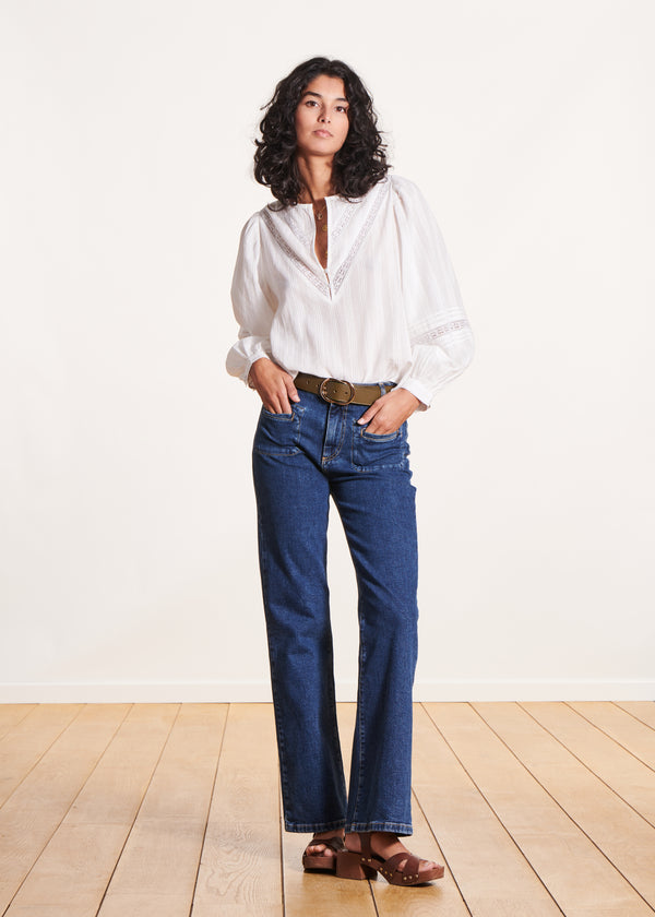 la fée maraboutée Jean bootcut taille haute en coton biologique
