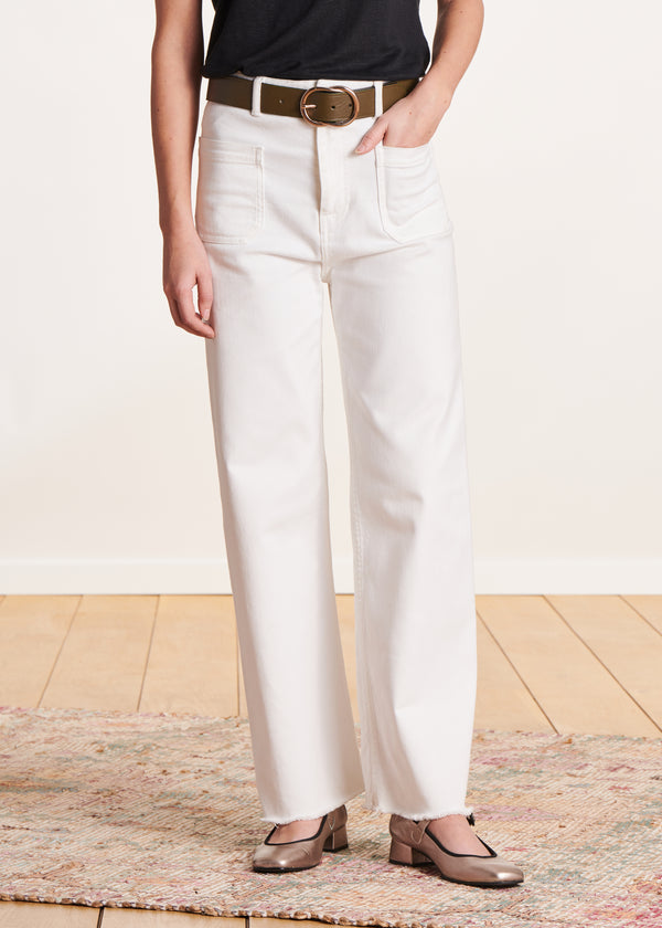 La Fée Maraboutée Jean Flare Blanc Taille Haute En Coton Biologique