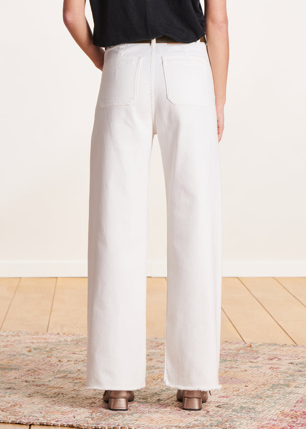 La Fée Maraboutée Jean Flare Blanc Taille Haute En Coton Biologique