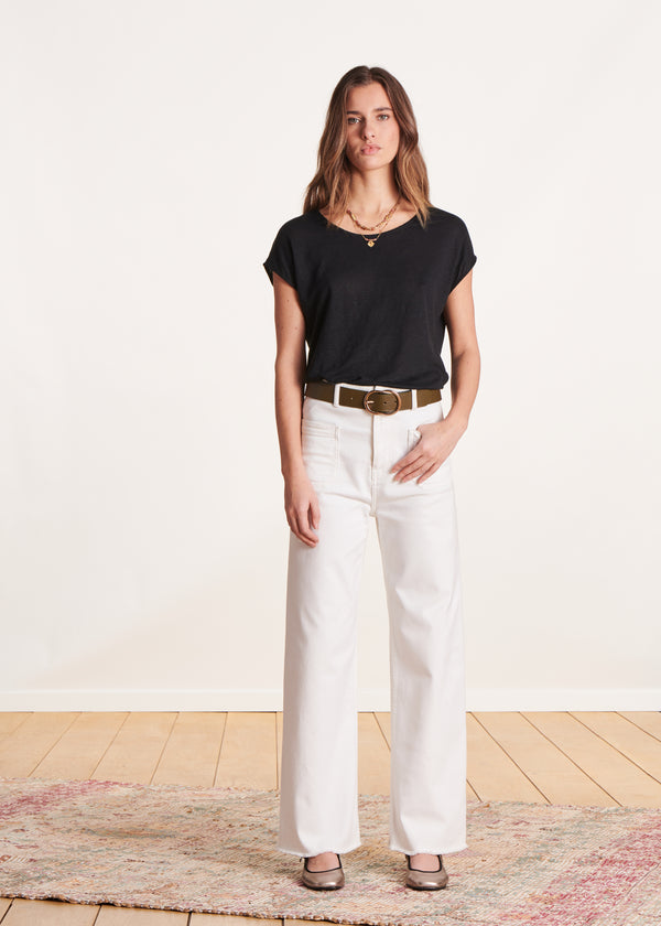 la fée maraboutée Jean flare blanc taille haute en coton biologique
