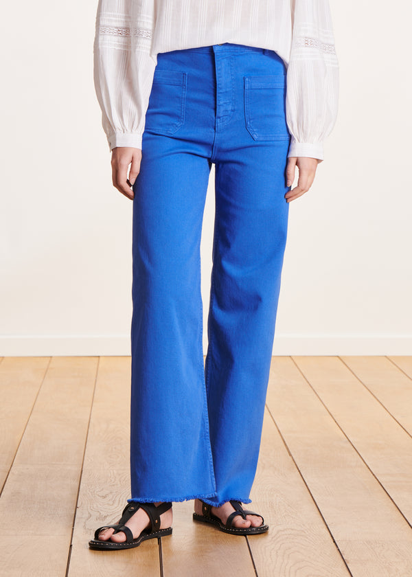 La Fée Maraboutée Jean Flare Bleu Roi Taille Haute En Coton Biologique