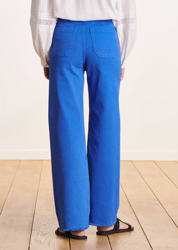 La Fée Maraboutée Jean Flare Bleu Roi Taille Haute En Coton Biologique