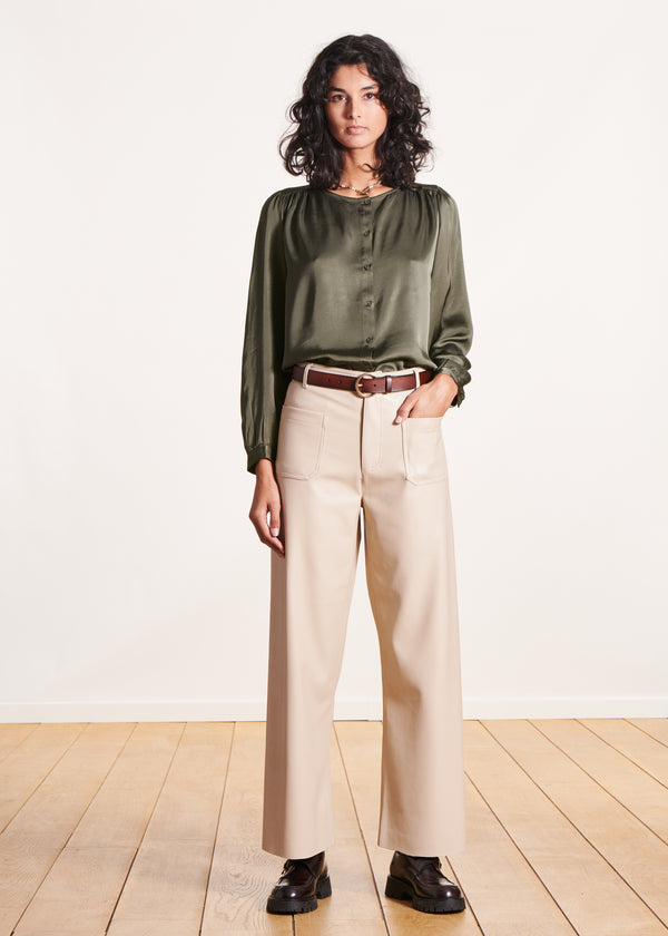 La Fée Maraboutée Chemisier Kaki Ample En Satin