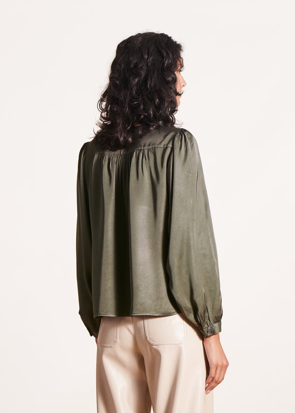 La Fée Maraboutée Chemisier Kaki Ample En Satin