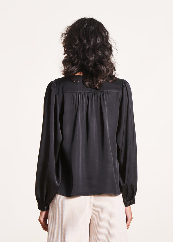 La Fée Maraboutée Chemisier Noir Ample En Satin