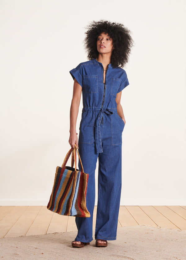 la fée maraboutée Combinaison large bleue zippée la fée maraboutée Combinaison large bleue zippée