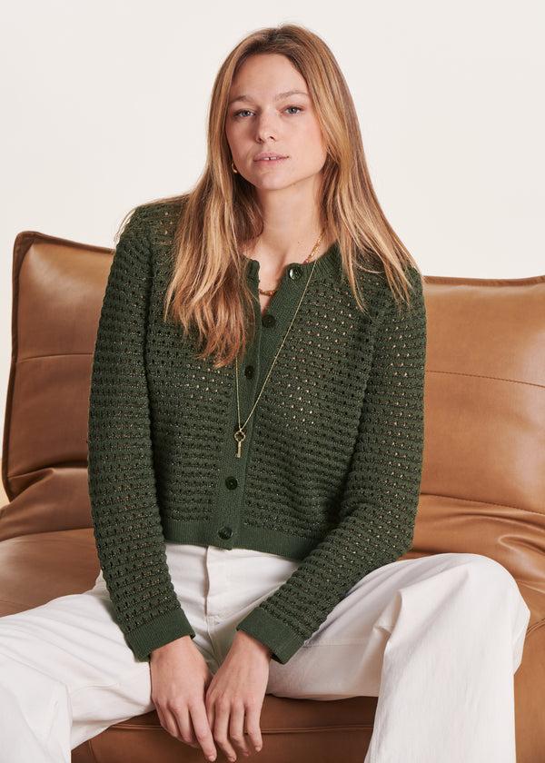 la fée maraboutée Gilet kaki à rayures col rond