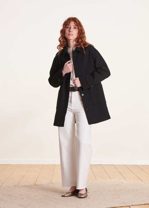 La Fée Maraboutée Manteau 3/4 Noir Ample Et Droit