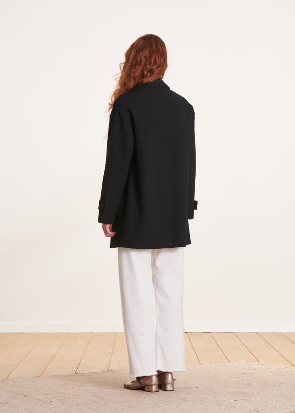 La Fée Maraboutée Manteau 3/4 Noir Ample Et Droit