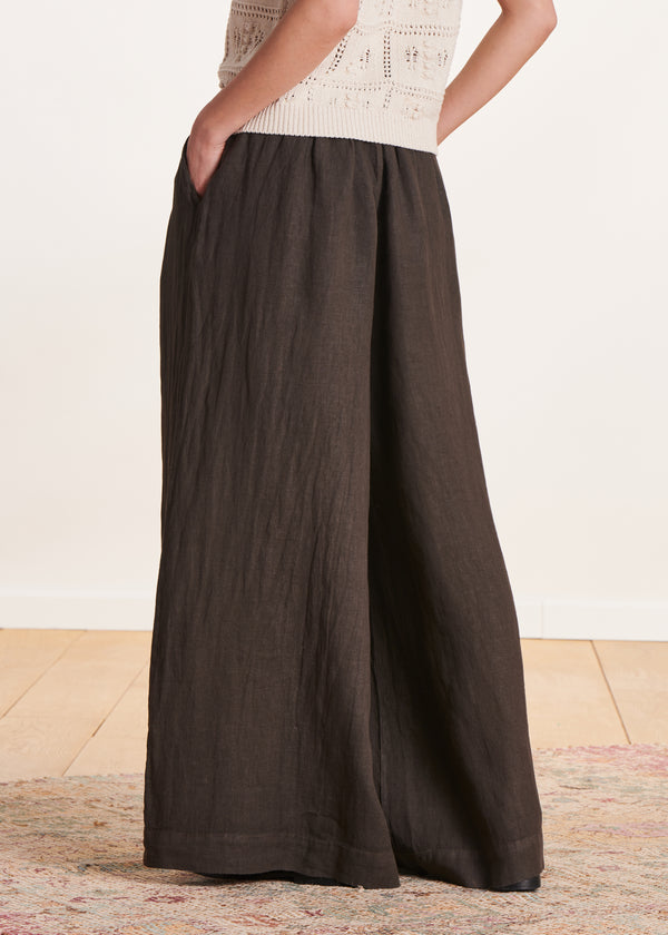 La Fée Maraboutée Pantalon Large Marron En Lin