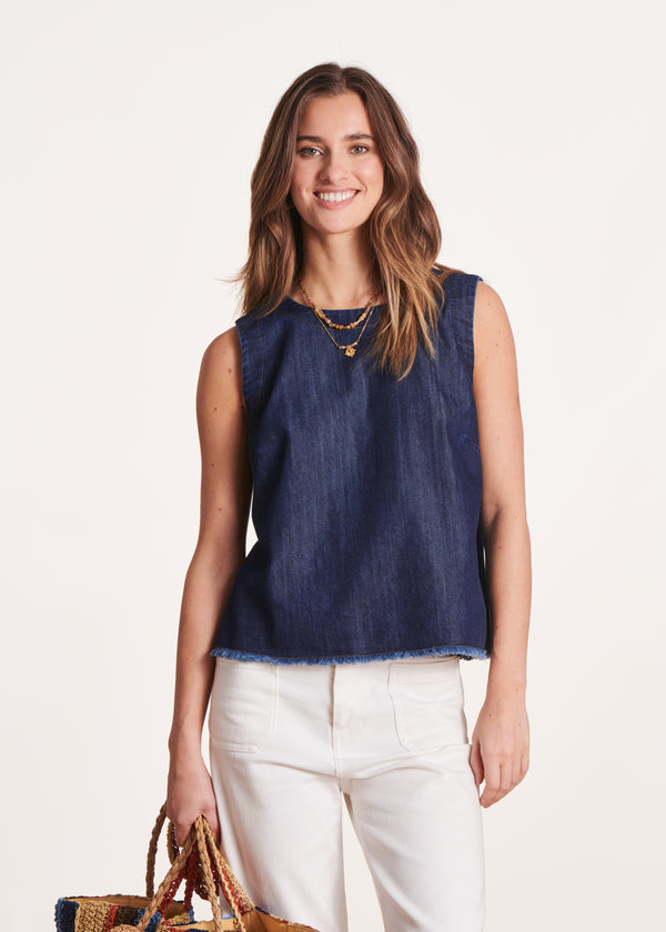 la fée maraboutée Top en jean brut sans manches