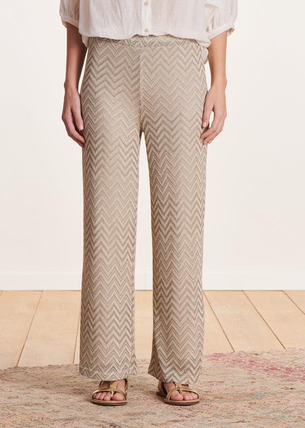 La Fée Maraboutée Pantalon 7/8ème En Maille Zigzag Beige