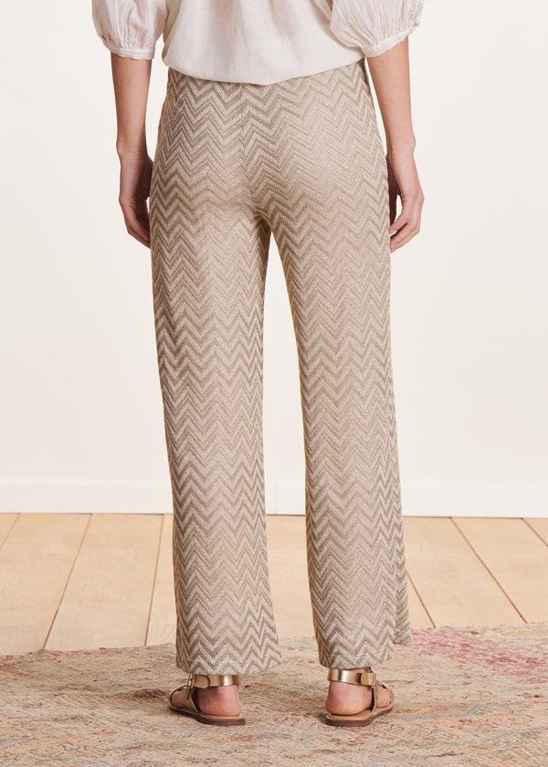 La Fée Maraboutée Pantalon 7/8ème En Maille Zigzag Beige