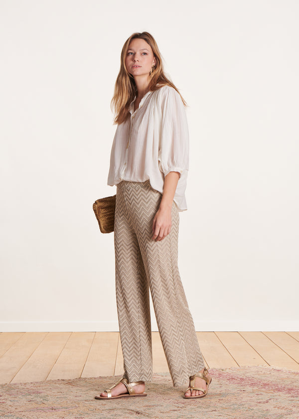 la fée maraboutée Pantalon 7/8ème en maille zigzag beige