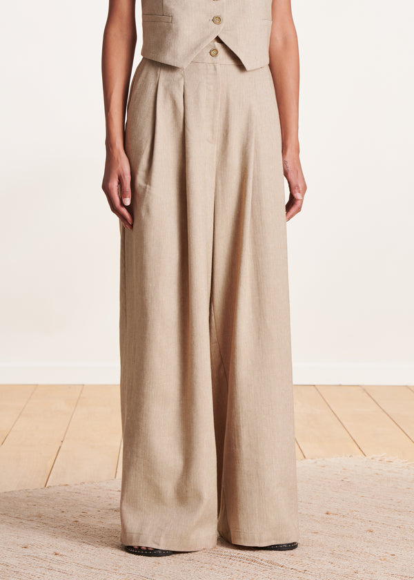 La Fée Maraboutée Pantalon Ample Beige à Taille Haute