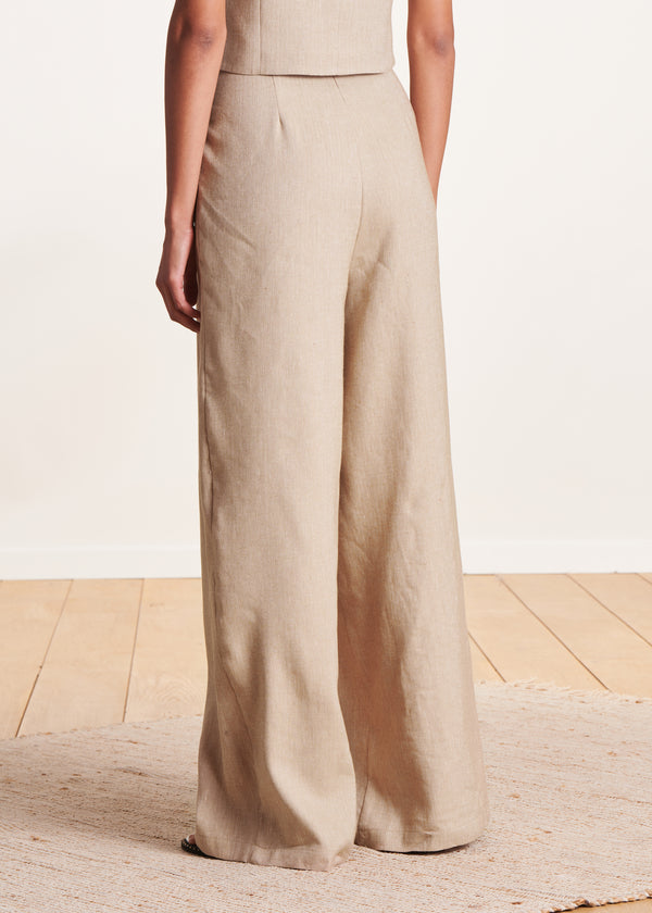 La Fée Maraboutée Pantalon Ample Beige à Taille Haute