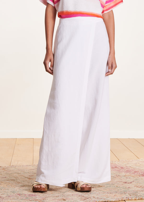 La Fée Maraboutée Pantalon Blanc Large Avec Pan Taille Haute