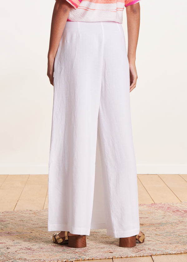 La Fée Maraboutée Pantalon Blanc Large Avec Pan Taille Haute
