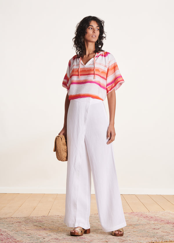 la fée maraboutée Pantalon blanc large avec pan taille haute