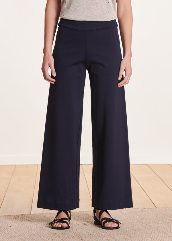 La Fée Maraboutée Pantalon Bleu Foncé Large En Jersey Milano