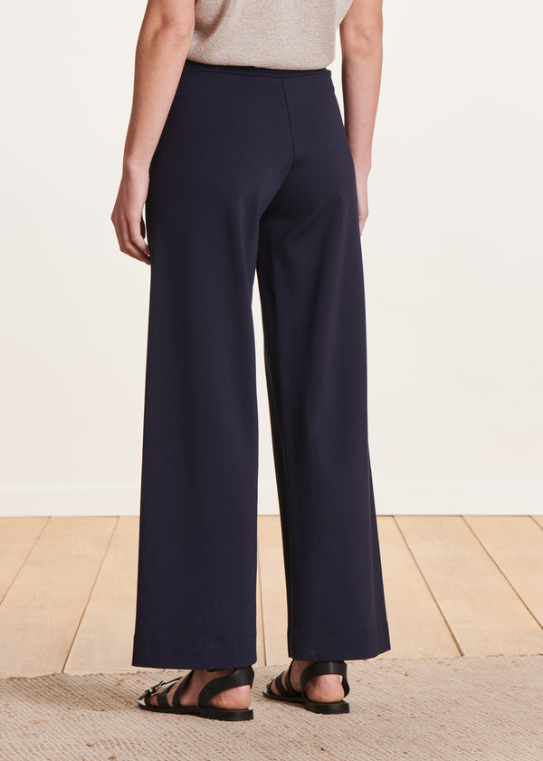 La Fée Maraboutée Pantalon Bleu Foncé Large En Jersey Milano