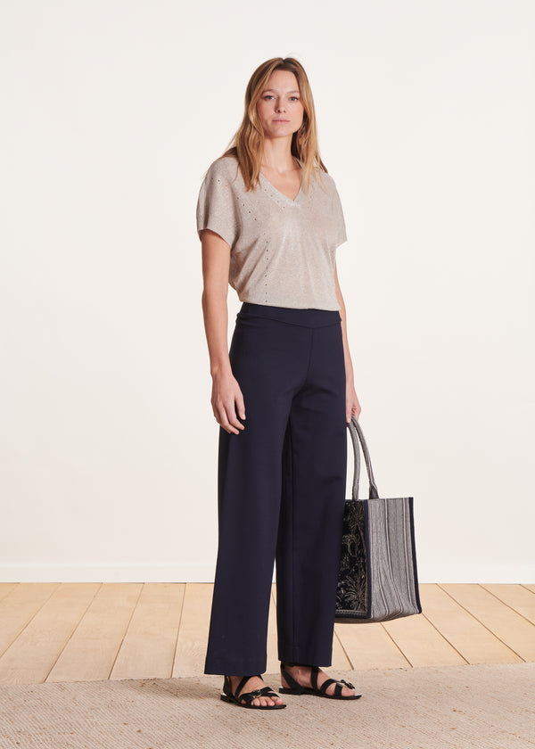la fée maraboutée Pantalon bleu foncé large en jersey milano