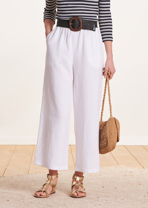 La Fée Maraboutée Pantalon Droit Blanc 7/8ème à Taille élastique