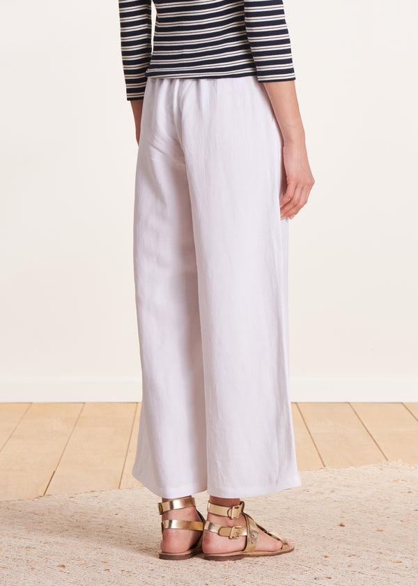 La Fée Maraboutée Pantalon Droit Blanc 7/8ème à Taille élastique