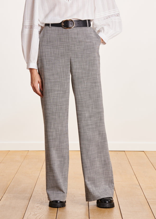 La Fée Maraboutée Pantalon Droit Et Large Gris Taille Haute