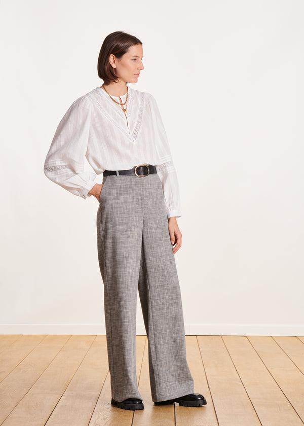la fée maraboutée Pantalon droit et large gris taille haute