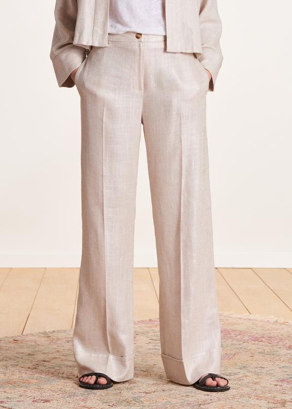 La Fée Maraboutée Pantalon Droit Habillé Beige En Lin Irisé