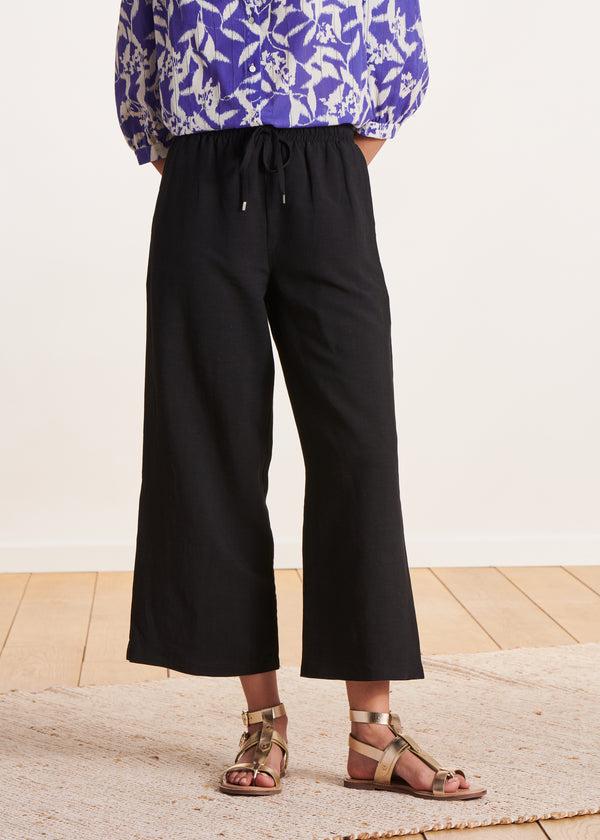 La Fée Maraboutée Pantalon Droit Noir 7/8ème à Taille élastique