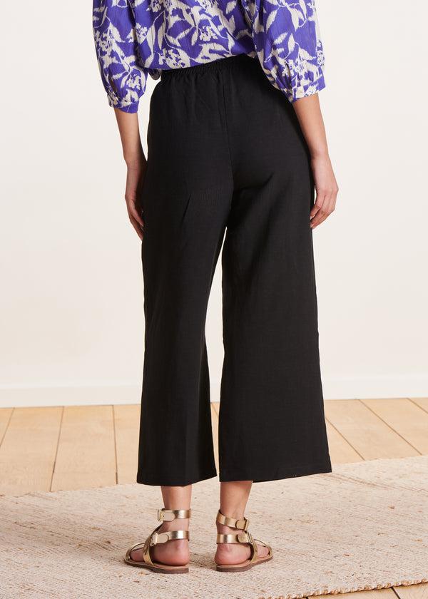 La Fée Maraboutée Pantalon Droit Noir 7/8ème à Taille élastique