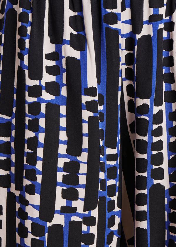 La Fée Maraboutée Pantalon Fluide Bleu à Imprimé Taille élastique