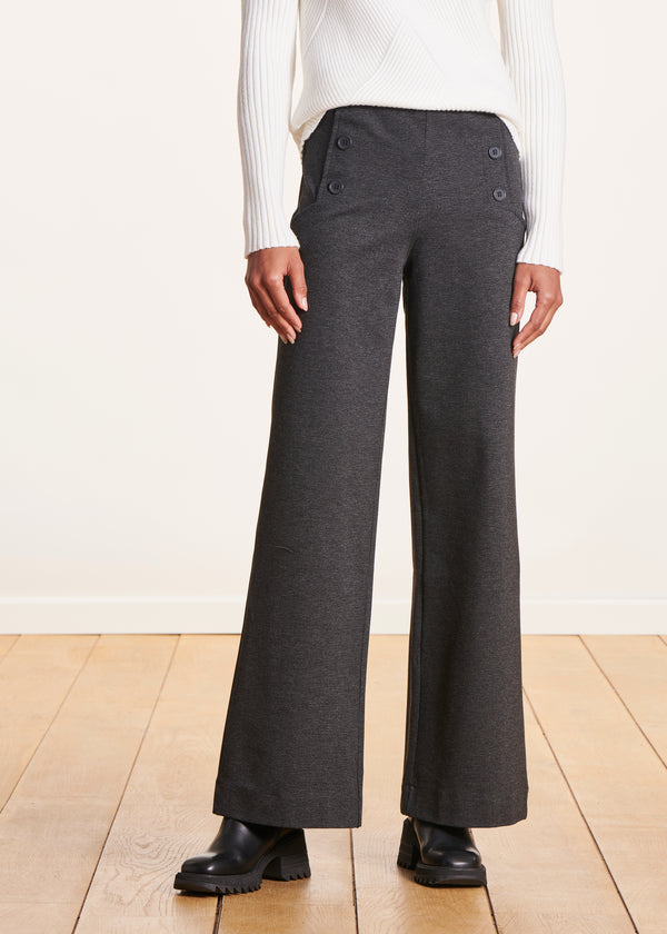 La Fée Maraboutée Pantalon Gris Foncé Large En Jersey Taille Haute