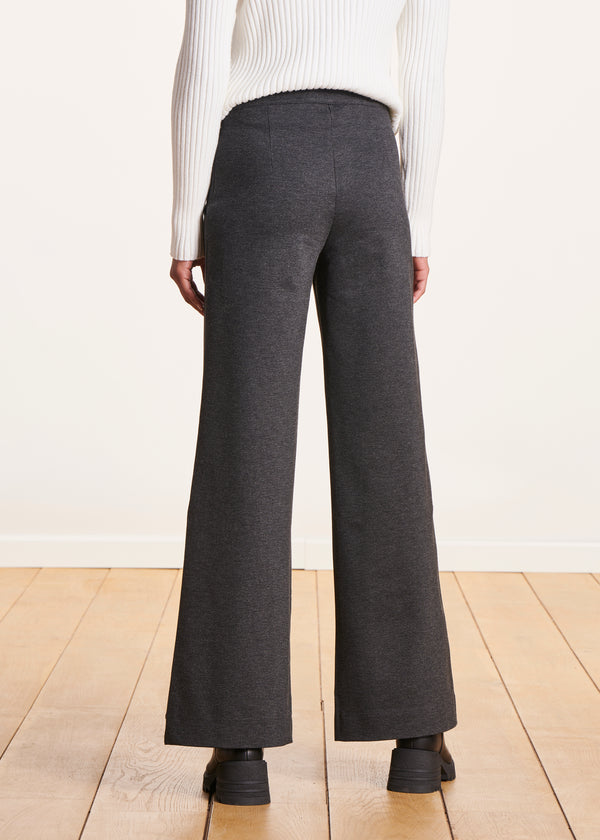 La Fée Maraboutée Pantalon Gris Foncé Large En Jersey Taille Haute