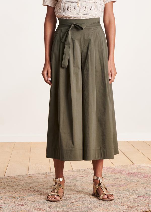 La Fée Maraboutée Pantalon Kaki Large 7/8ème Avec Ceinture à Nouer