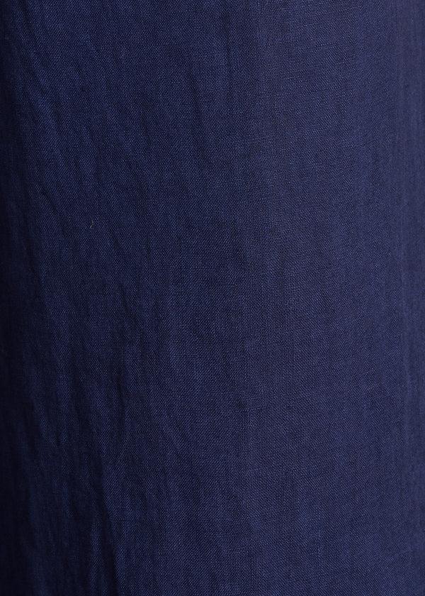 La Fée Maraboutée Pantalon Large Bleu Marine En Lin Taille Haute