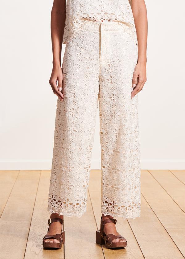 La Fée Maraboutée Pantalon Large écru à Taille Haute En Dentelle